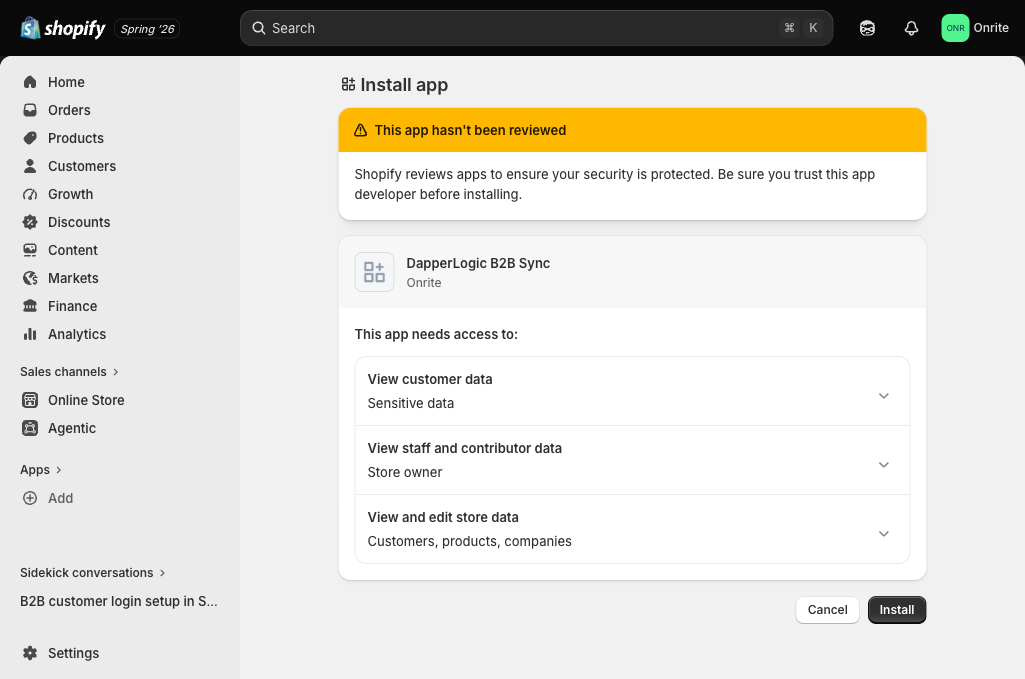 Step 6: Click the install link & approve